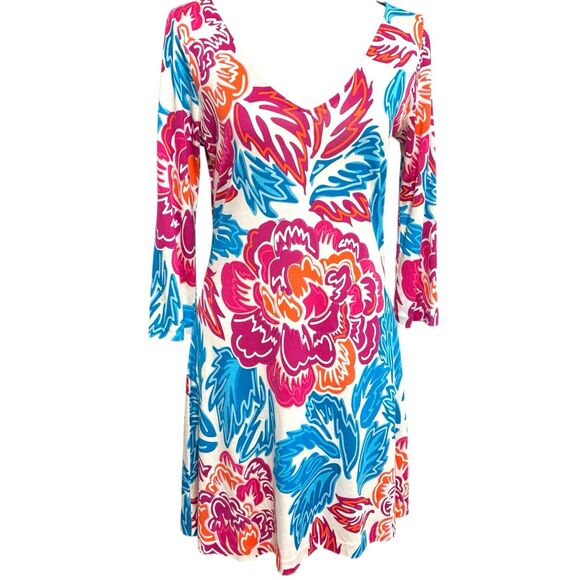 Diane von Furstenberg Kaden Print Dress Sz 4 Floral Multicolor Shift 3/4 Sleeve - Picture 3 of 8
